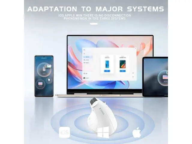 Alt view image 7 of 7 - Wireless 2.4G & Dual Bluetooth Three-Channel Ergonomic Vertical Mouse Adjustable DPI, Multi-Function Turntable for PC, Laptop, MacBook, Rechargeable (White)