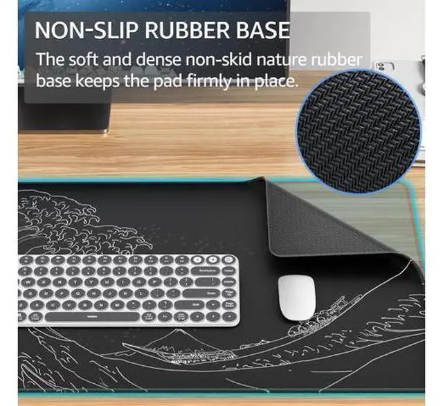 Alt view image 4 of 6 - Large Gaming Mouse Pad with Stitched Edges, Extended Mousepad with Superior Micro-Weave Cloth, Non-Slip Base, Water Resist Keyboard Pad for Gamer, Office & Home, 31.5x15.7in, Kanagawa Wave