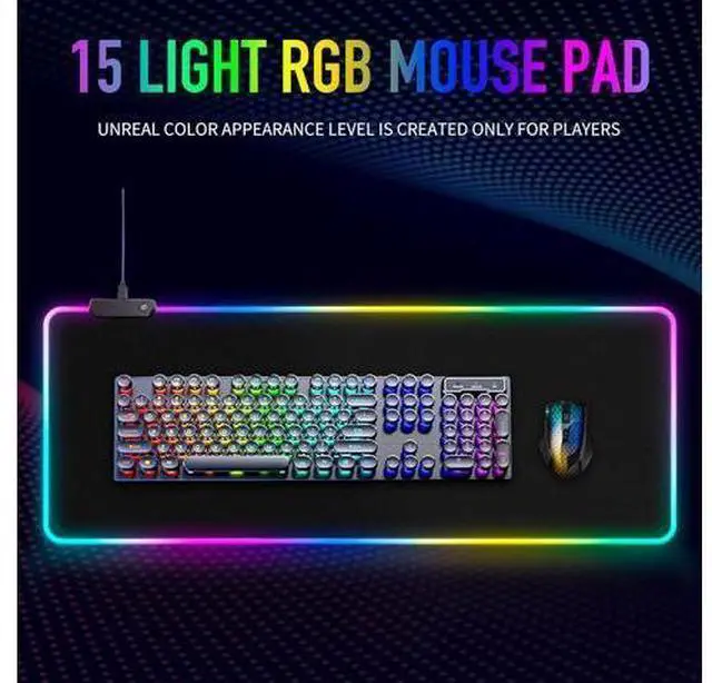 Alt view image 2 of 7 - Large RGB Gaming Mouse Pad -15 Light Modes Touch Control Extended Soft Computer Keyboard Mat Non-Slip Rubber Base for Gamer Esports Pros 31.5X11.8 in