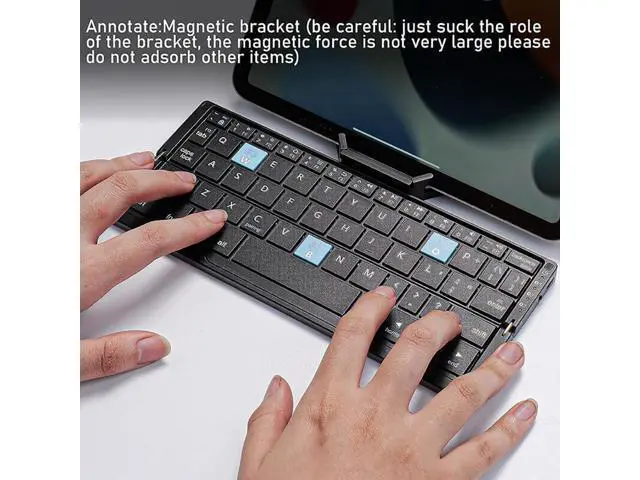 Alt view image 4 of 7 - Mini Bluetooth Foldable Keyboard Silent, Rechargeable, Aluminum Alloy Housing and Portable Folding Travel Keyboard for Phone ipad Tablet (Balck)