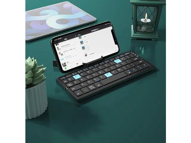 Alt view image 6 of 7 - Mini Bluetooth Foldable Keyboard Silent, Rechargeable, Aluminum Alloy Housing and Portable Folding Travel Keyboard for Phone ipad Tablet (Balck)
