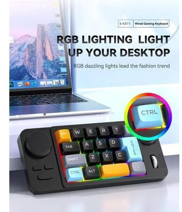 Alt view image 4 of 7 - mini Mechanical Office/Gaming Keypad, Hot-Swappable Keys, Macro Programmable Web Driver, Backlit, Type-C Wired, With rollers, joystick, and dial for PC/window/Laptop and desktop computer (Black)