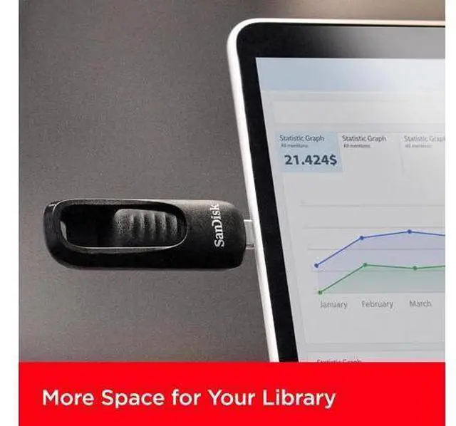 Alt view image 3 of 6 - 64GB Ultra Slider USB Type-C Flash Drive - Up to 300MB/s, USB 3.2 Gen 1, Retractable Connector - SDCZ480-064G-G46
