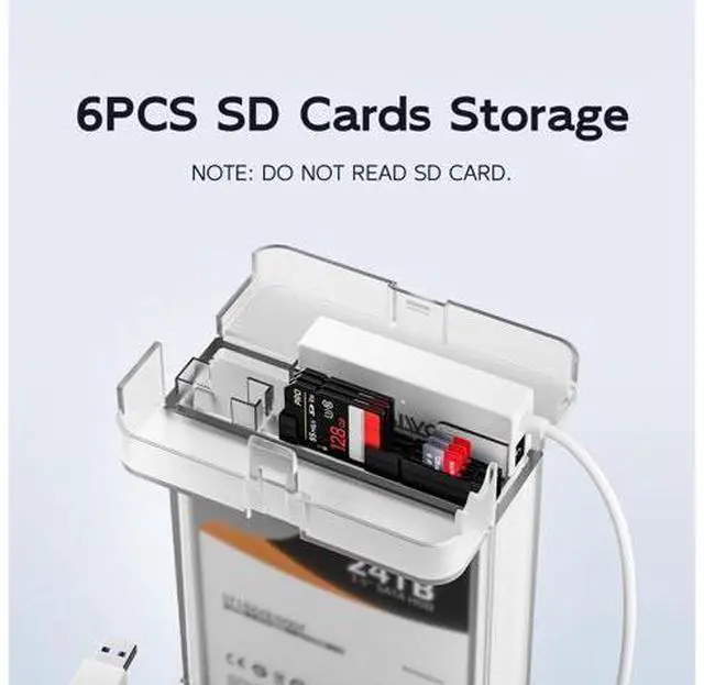 Alt view image 4 of 7 - External Hard Drive Enclosure for 3.5 2.5 Inch SATA SSD HDD, 6Gbps USB 3.0 to SATA Drive Adapter Case Cable, with SD Card Storage + CD Box Reader, 24TB Capacity(White)