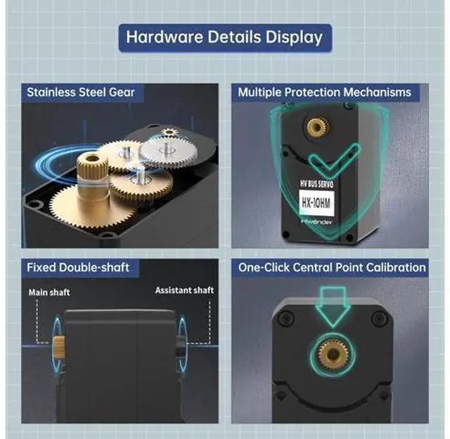 Alt view image 2 of 6 - 10KG Serial Bus Servo High Voltage Wear-Free Magnetic Encoder Anti-Vibration Precise 360°Angle Control & Seamless Rotation Compatible with LeRobot LeKiwi OpenDuck Robotics, Servo Motor HX-10HM