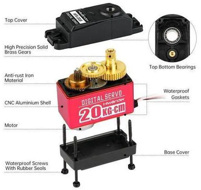 Alt view image 4 of 7 - 20KG High Torque Digital Servo Motor Full Metal Gear, Metal Case Waterproof for RC Mode DIY,Control Angle 180°