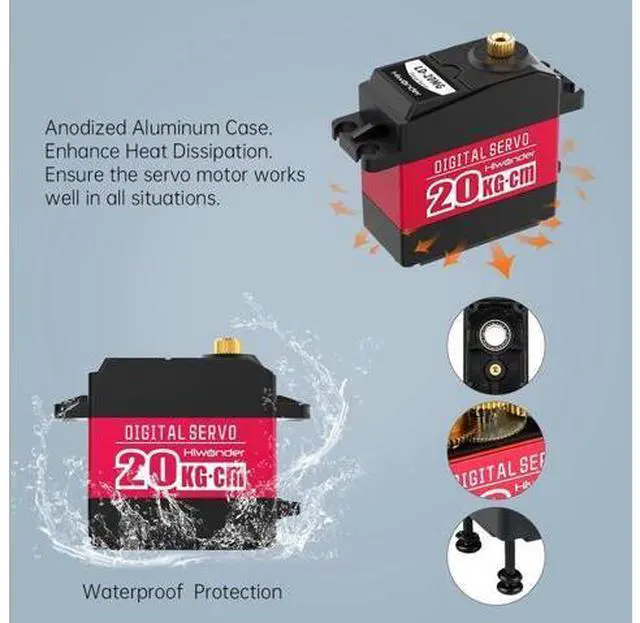 Alt view image 7 of 7 - 20KG RC Servo High Torque Servo Motors, Waterproof Full Metal Gear Steering Servo for 1/6 1/8 1/10 1/12 RC Car Robot DIY, Digital Servo with 25T Servo Horn, Control Angle 180°