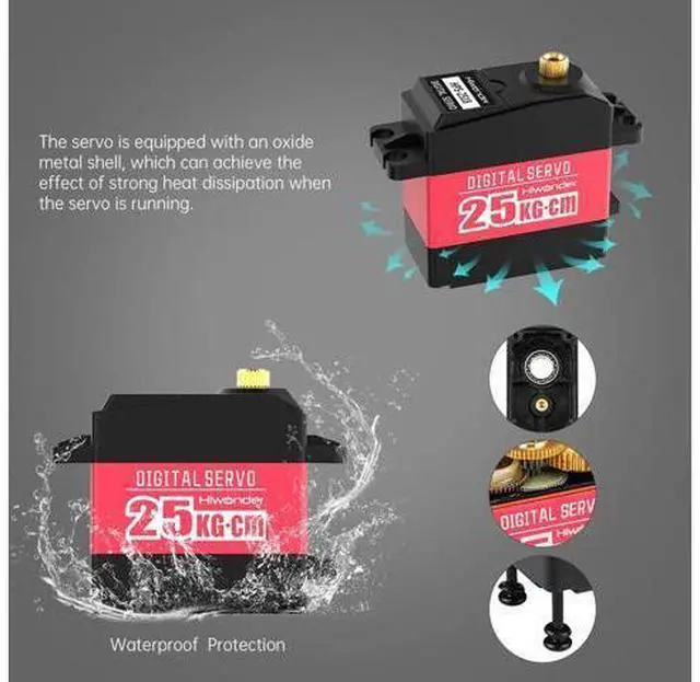 Alt view image 3 of 7 - 25KG Digital Servo Motor High Torque PWM Servo, Waterproof Full Metal Gear Steering Servo for Robotic Arms and DIY Robot Making, Digital Servo with 25T Servo Horn, Control Angle 180°