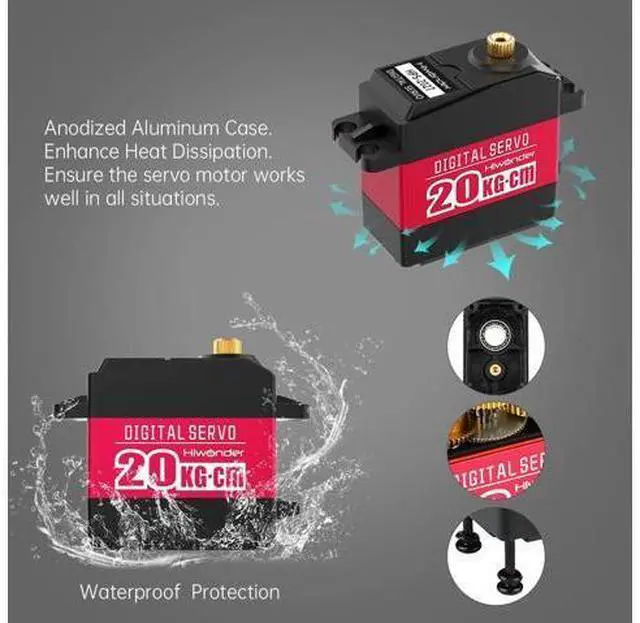 Alt view image 2 of 7 - 25KG RC Servo High Torque Servo Motors, Waterproof Full Metal Gear Steering Servo for RC Car Robotic Arms Robot DIY, Digital Servo with 25T Servo Horn, Control Angle 270°