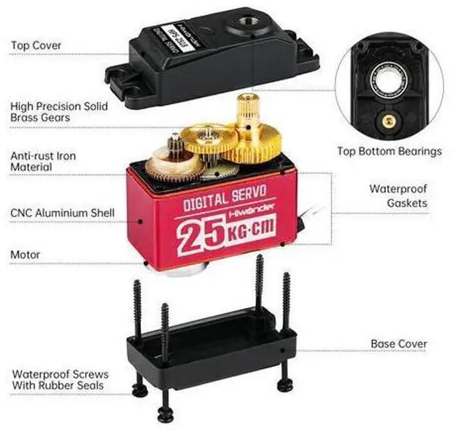 Alt view image 3 of 7 - 25KG Servo High Torque Servo Motors, Waterproof Full Metal Gear Steering Servo for Robot DIY, Digital Servo with 25T Servo Horn, Control Angle 180°