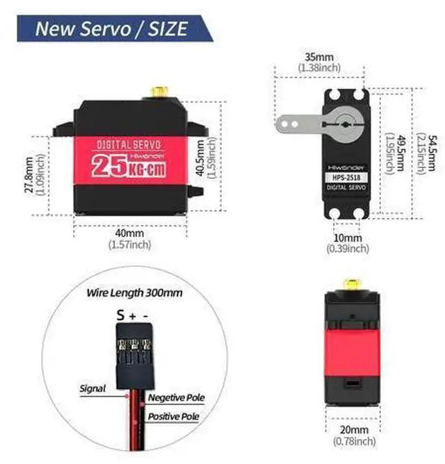 Alt view image 6 of 7 - 25KG Servo High Torque Servo Motors, Waterproof Full Metal Gear Steering Servo for Robot DIY, Digital Servo with 25T Servo Horn, Control Angle 180°