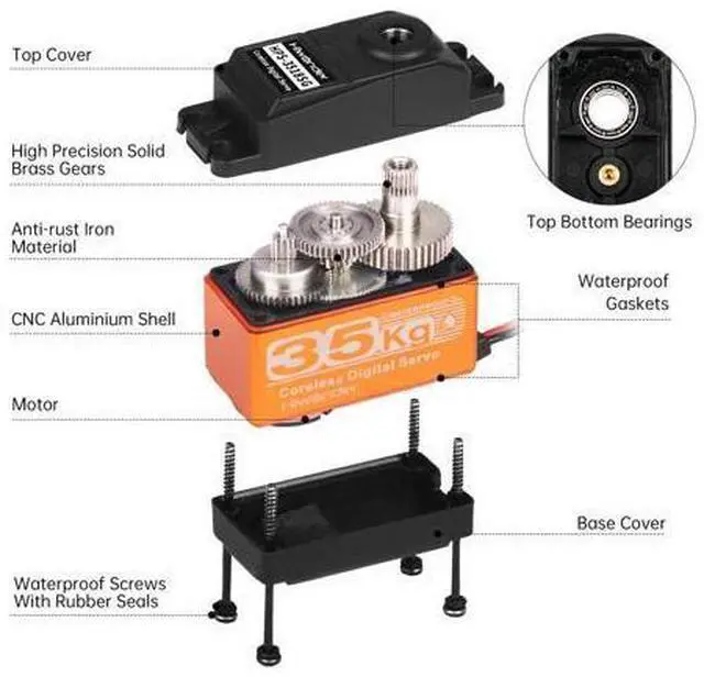 Alt view image 2 of 6 - 35KG Servo Motor High Torque Coreless Metal Gear Waterproof Digital and Stainless Steel Gear Servo Arduino Servo for Robotic DIY, RC Car, Control Angle 180°