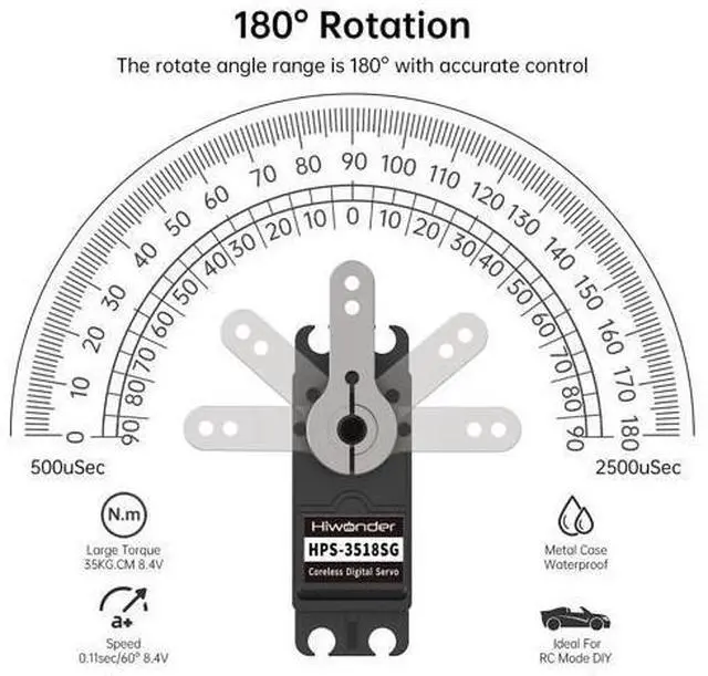 Alt view image 6 of 6 - 35KG Servo Motor High Torque Coreless Metal Gear Waterproof Digital and Stainless Steel Gear Servo Arduino Servo for Robotic DIY, RC Car, Control Angle 180°