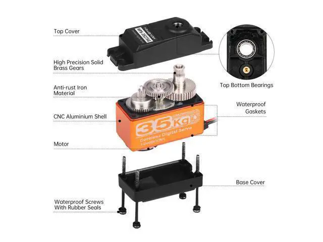 Alt view image 4 of 6 - 35KG Servo Motor High Torque Coreless Metal Gear Waterproof Digital and Stainless Steel Gear Servo Arduino Servo for Robotic DIY, RC Car, Control Angle 270°