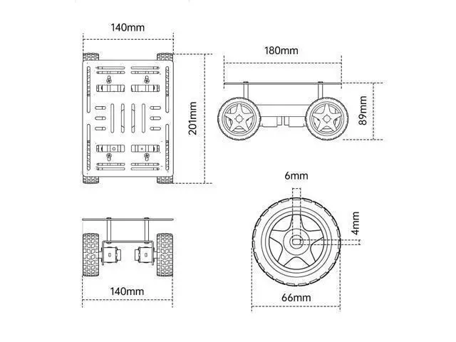 Alt view image 3 of 6 - 4WD Smart Chassis Car Kit with Aluminum Alloy Chassis, TT Motor, 66mm Wheels, Robotic Moving Platform (Black, Unassembled)