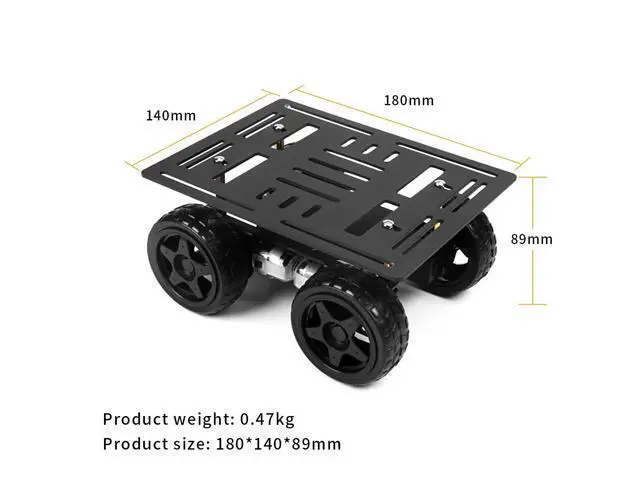 Alt view image 6 of 6 - 4WD Smart Chassis Car Kit with Aluminum Alloy Chassis, TT Motor, 66mm Wheels, Robotic Moving Platform (Black, Unassembled)