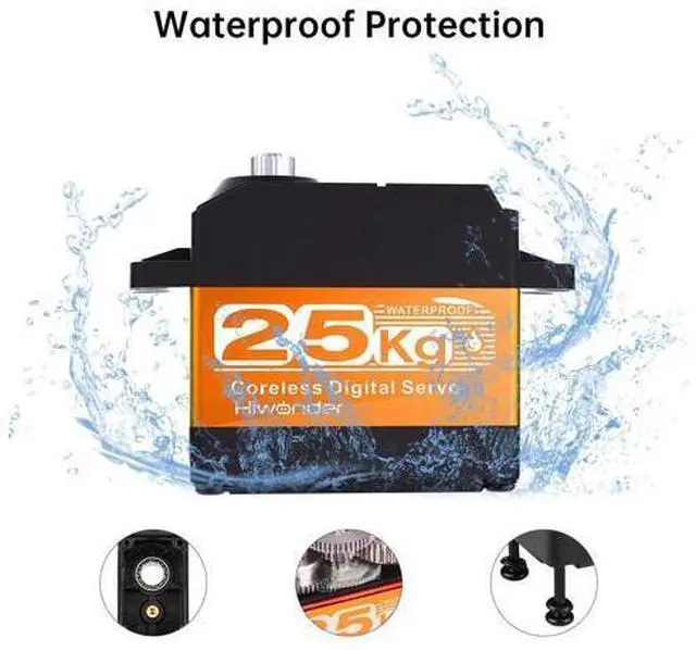 Alt view image 3 of 7 - Hiwonder 25KG Servo Motor Waterproof High Torque Servo, High-Speed Coreless Motor Full Metal Gear Steering Servo for 1/6 1/8 1/10 1/12 RC Robot, with 25T Servo Horn, Control Angle 270°
