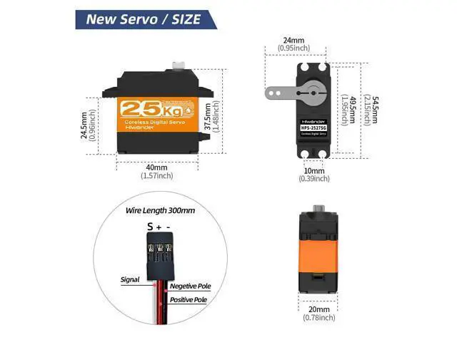 Alt view image 6 of 7 - Hiwonder 25KG Servo Motor Waterproof High Torque Servo, High-Speed Coreless Motor Full Metal Gear Steering Servo for 1/6 1/8 1/10 1/12 RC Robot, with 25T Servo Horn, Control Angle 270°