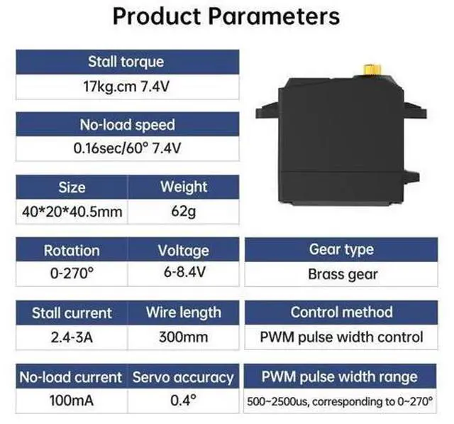 Alt view image 3 of 7 - LD-3015MG Standard Full Metal Gear Digital Servo with 17kg High Torque for RC Robot Car(Control Angle 270)