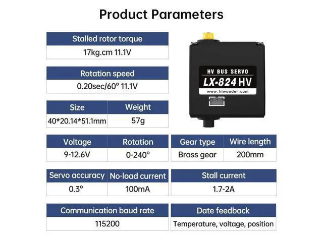 Alt view image 2 of 7 - LX-824HV 17KG Torque 11.1V High Voltage with 3 connectors Bus Servo, Support Temperature, Voltage, Position Feedback (Control Angle 240°)