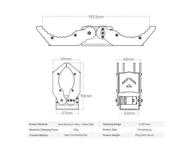 Alt view image 5 of 7 - Mechanical Robot Arm Claw/Gripper Robot Gripper (Black Mechanical Claw Without servo)