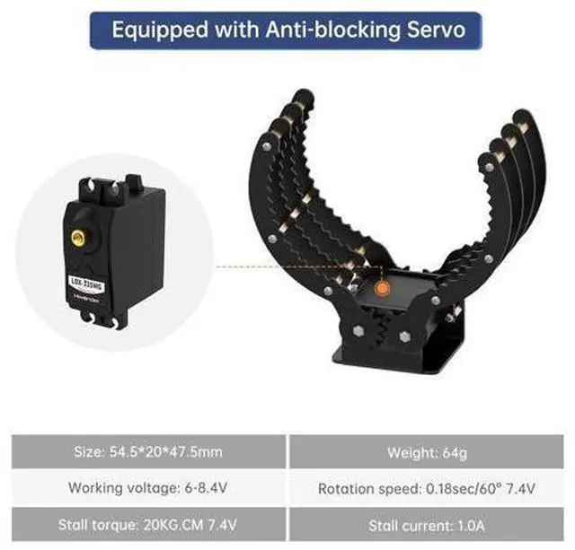Alt view image 4 of 7 - Robotic Claw Full Metal Wave Edge Clamp Robot Hand Gripper Grabber, 1LB Max Grab Weight & 0-9in Open Range High Torque Robotic Arm Replace Claw Robot DIY, Mechanical Claw without Servo