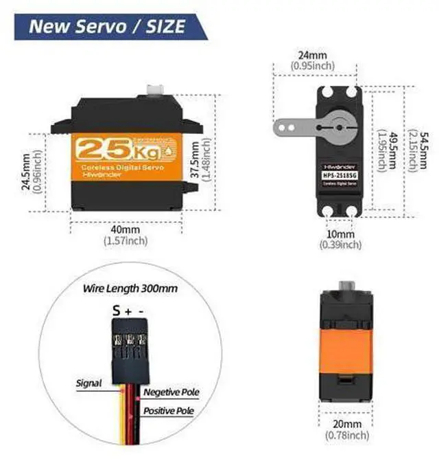 Alt view image 4 of 7 - Hiwonder 25KG Servo Motor Waterproof High Torque Servo, High-Speed Coreless Motor Full Metal Gear Steering Servo for 1/6 1/8 1/10 1/12 RC Robot, with 25T Servo Horn, Control Angle 180°