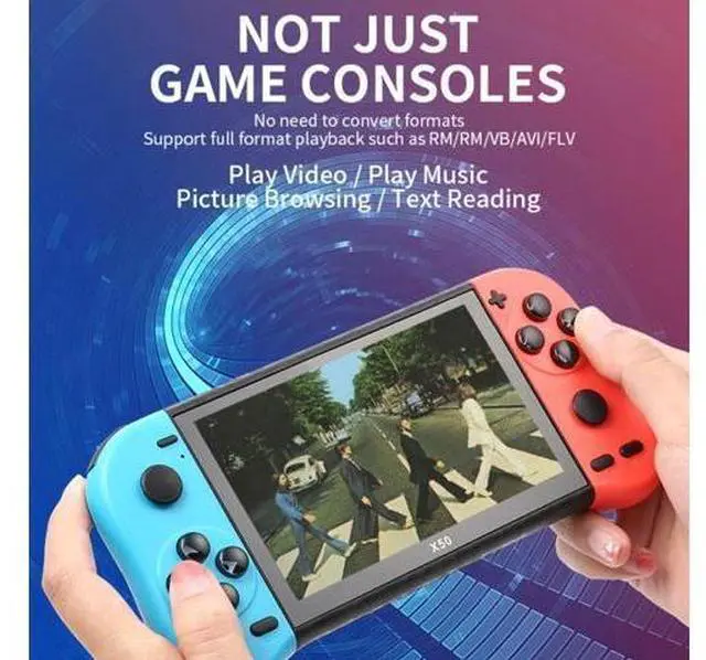 Alt view image 4 of 7 - X50 5.1 inch Screen Handheld Retro Game Console 8G Memory with 6000+ Games X50 / Black (Black)