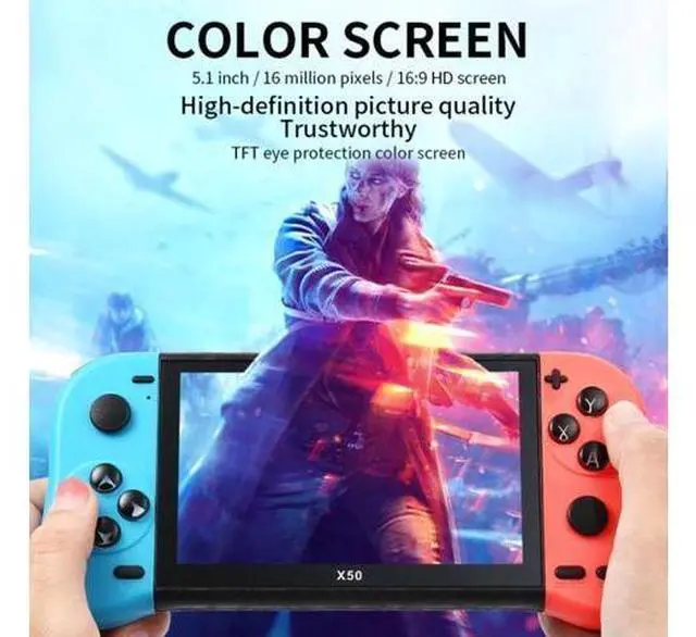 Alt view image 2 of 7 - X50 5.1 inch Screen Handheld Retro Game Console 8G Memory with 6000+ Games X50 / Black (Black)