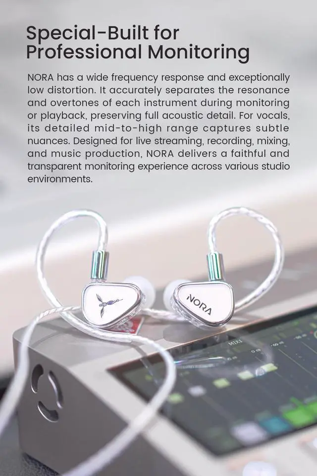 Alt view image 2 of 7 - NORA Professional In-Ear Monitors, Vocal & Instrument Enhancing Wired IEM | HiFi Earphones Suit for Long-Time Live Stream & Audio Recording, DTM5 Dual-Cavity Dual-Magnetic Dynamic Driver, Lightweight