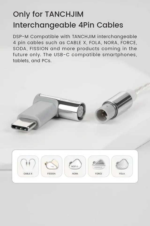 Alt view image 5 of 7 - DSP-M Type C IEM Jack Converter Detachable 4pin Cable Only | Built-in Patented Pure Bridge Architecture Upgraded DSP Chip, Wire Earphone Jack Decoding Adaptor Support APP Game Effects