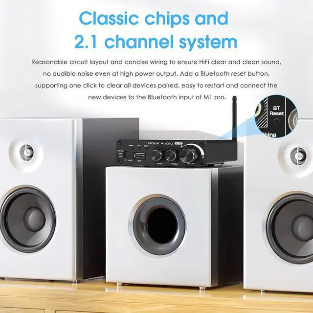 Alt view image 5 of 7 - M1 PRO 320W Bluetooth Power Amplifier, 2 Channel Audio Amp, Wireless Receiver, for Home Stereo Speakers/Active Subwoofer, with Treble & Bass Control/U-Disk Music Player