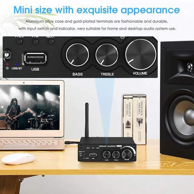 Alt view image 6 of 7 - M1 PRO 320W Bluetooth Power Amplifier, 2 Channel Audio Amp, Wireless Receiver, for Home Stereo Speakers/Active Subwoofer, with Treble & Bass Control/U-Disk Music Player