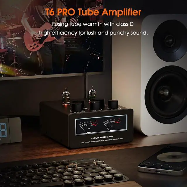 Alt view image 2 of 7 - Bluetooth Tube Amp: 300W x2 TPA3255 2 Channel Stereo Power Amplifier Dual VU Meters & Super Bass for Home Theater & Hi-Fi Systems (T6 PRO)