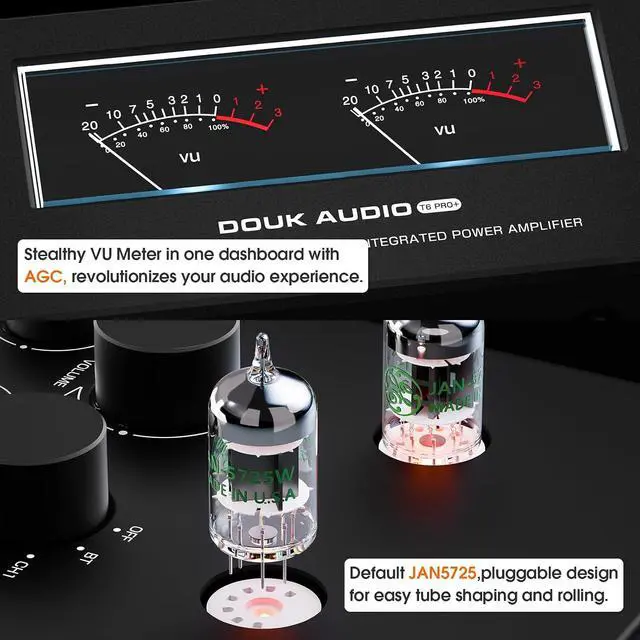 Alt view image 6 of 7 - Bluetooth Tube Amp: 300W x2 TPA3255 2 Channel Stereo Power Amplifier Dual VU Meters & Super Bass for Home Theater & Hi-Fi Systems (T6 PRO)