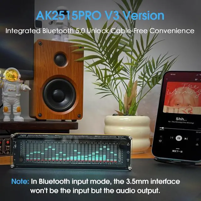 Alt view image 2 of 7 - VFD Audio Spectrum Analyzer: Sound Level Meter with MIC & Bluetooth Input and Advanced AGC - for Home Audiophiles & Studio Setups (AK2515 PRO V3)