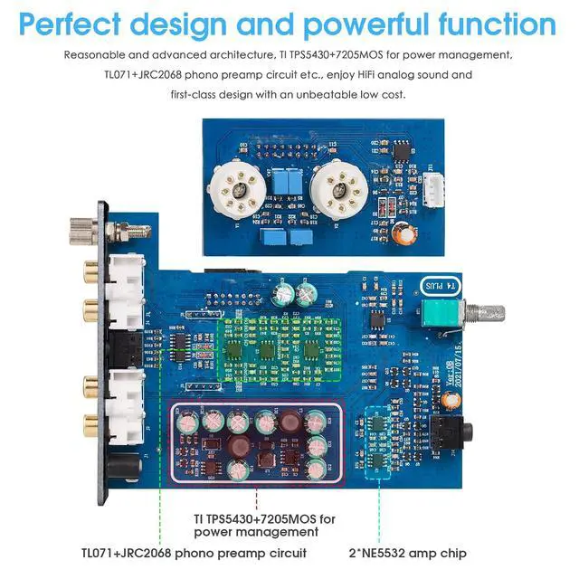 Alt view image 6 of 7 - T4 Plus Vacuum Tube Phono Preamp + Matched GE JAN 5654W Tubes Bundle | Vinyl Preamp & Tube Upgrade Kit with VU Meter & Headphone Amp