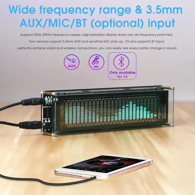 Alt view image 3 of 7 - VFD Audio Spectrum Analyzer: Sound Level Meter with MIC & Bluetooth Input and Advanced AGC - for Home Audiophiles & Studio Setups (AK2515 PRO V3)