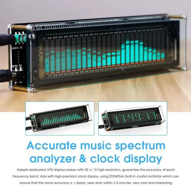 Alt view image 4 of 7 - VFD Audio Spectrum Analyzer: Sound Level Meter with MIC & Bluetooth Input and Advanced AGC - for Home Audiophiles & Studio Setups (AK2515 PRO V3)