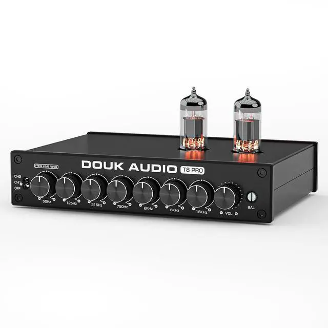 Main image of Balanced EQ Preamp: 7-Band Equalizer - Vacuum Tube Preamplifier with XLR RCA Inputs & Outputs - for Home Stereo HiFi System, Amplifiers, Active Speakers (T8 PRO Black)
