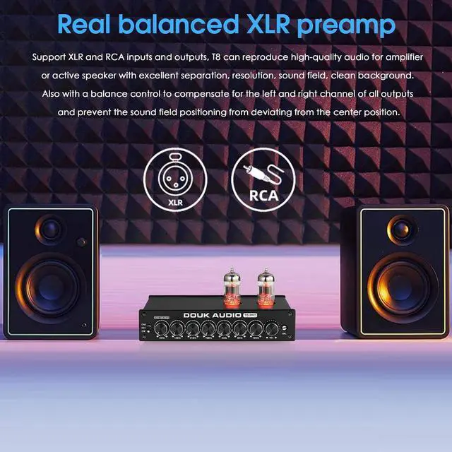 Alt view image 3 of 7 - Balanced EQ Preamp: 7-Band Equalizer - Vacuum Tube Preamplifier with XLR RCA Inputs & Outputs - for Home Stereo HiFi System, Amplifiers, Active Speakers (T8 PRO Black)