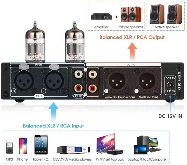 Alt view image 7 of 7 - Balanced EQ Preamp: 7-Band Equalizer - Vacuum Tube Preamplifier with XLR RCA Inputs & Outputs - for Home Stereo HiFi System, Amplifiers, Active Speakers (T8 PRO Black)