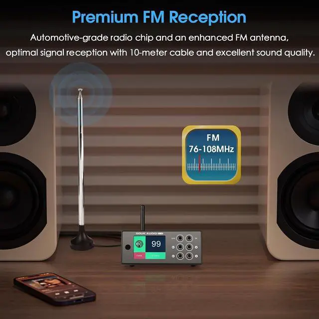 Alt view image 2 of 7 - B1FM Bluetooth 5.1 Receiver DAC, HiFi Stereo Music Player with LDAC & aptX HD, Premium FM Radio, Optical & Coaxial Digital Outputs, 2.4 Display & Remote for Home Audio Systems