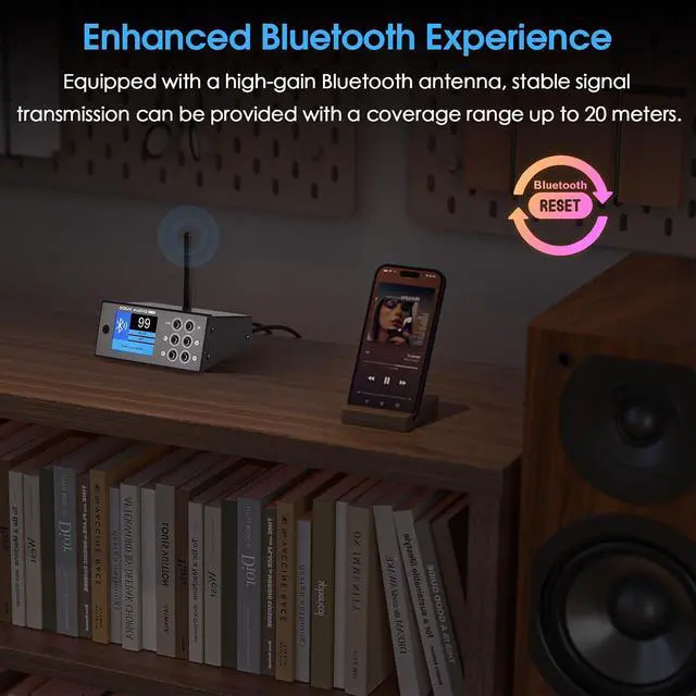 Alt view image 3 of 7 - B1FM Bluetooth 5.1 Receiver DAC, HiFi Stereo Music Player with LDAC & aptX HD, Premium FM Radio, Optical & Coaxial Digital Outputs, 2.4 Display & Remote for Home Audio Systems