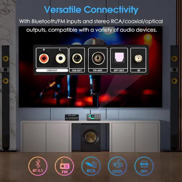 Alt view image 4 of 7 - B1FM Bluetooth 5.1 Receiver DAC, HiFi Stereo Music Player with LDAC & aptX HD, Premium FM Radio, Optical & Coaxial Digital Outputs, 2.4 Display & Remote for Home Audio Systems