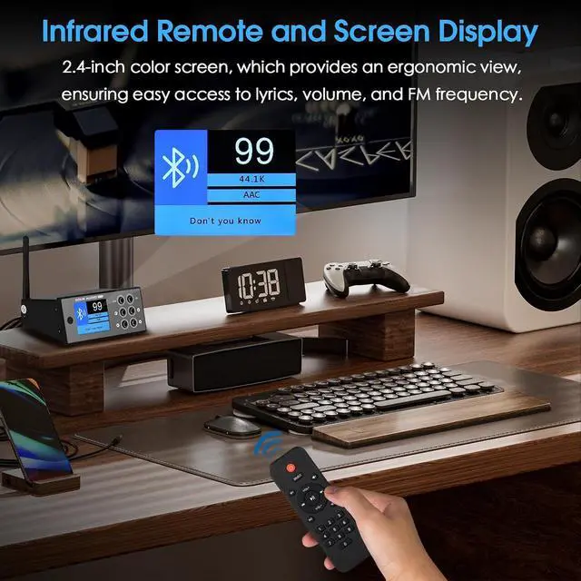 Alt view image 5 of 7 - B1FM Bluetooth 5.1 Receiver DAC, HiFi Stereo Music Player with LDAC & aptX HD, Premium FM Radio, Optical & Coaxial Digital Outputs, 2.4 Display & Remote for Home Audio Systems