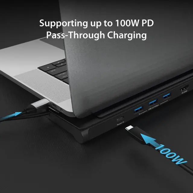 Alt view image 2 of 7 - USB-C Dual HDMI Docking Station (10-in-1), 4K + 1080p Dual HDMI Display, 5Gbps USB-A x3, SD Card Reader, PD 100W, RJ45 Ethernet, Combo Audio Jack, for MacBook and Windows Laptop (JCD542)