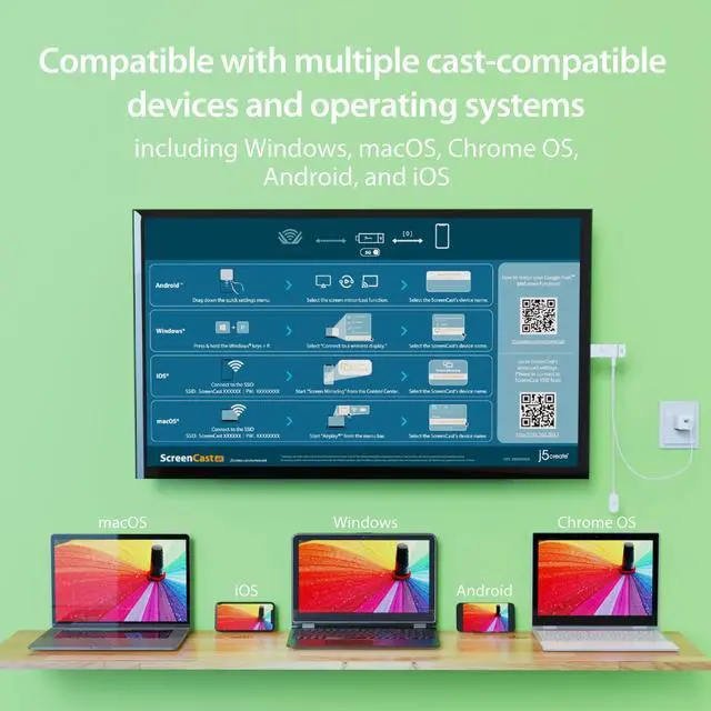 Alt view image 5 of 7 - ScreenCast 4K Wireless Adapter Screen Cast from Mobile Phone, Tablet, or Laptop Support for AirPlay, Miracast & Chromecast Mirror Extend for Windows & macOS Wireless Screen Display (JVAW76)