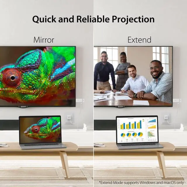 Alt view image 7 of 7 - ScreenCast 4K Wireless Adapter Screen Cast from Mobile Phone, Tablet, or Laptop Support for AirPlay, Miracast & Chromecast Mirror Extend for Windows & macOS Wireless Screen Display (JVAW76)