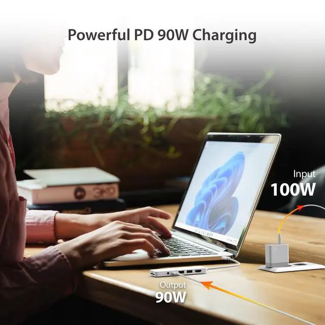 Alt view image 6 of 7 - USB-C Pink Multi-Port Hub with Power Delivery with 4K HDMI/2 USB-A 5Gbps/PD 100W Charging SD&Micro SD/3.5mm Audio | for MacBook/iPad Pro/iMac/Surface/XPS/Thinkpad/Galaxy/and More(JCD373ER)